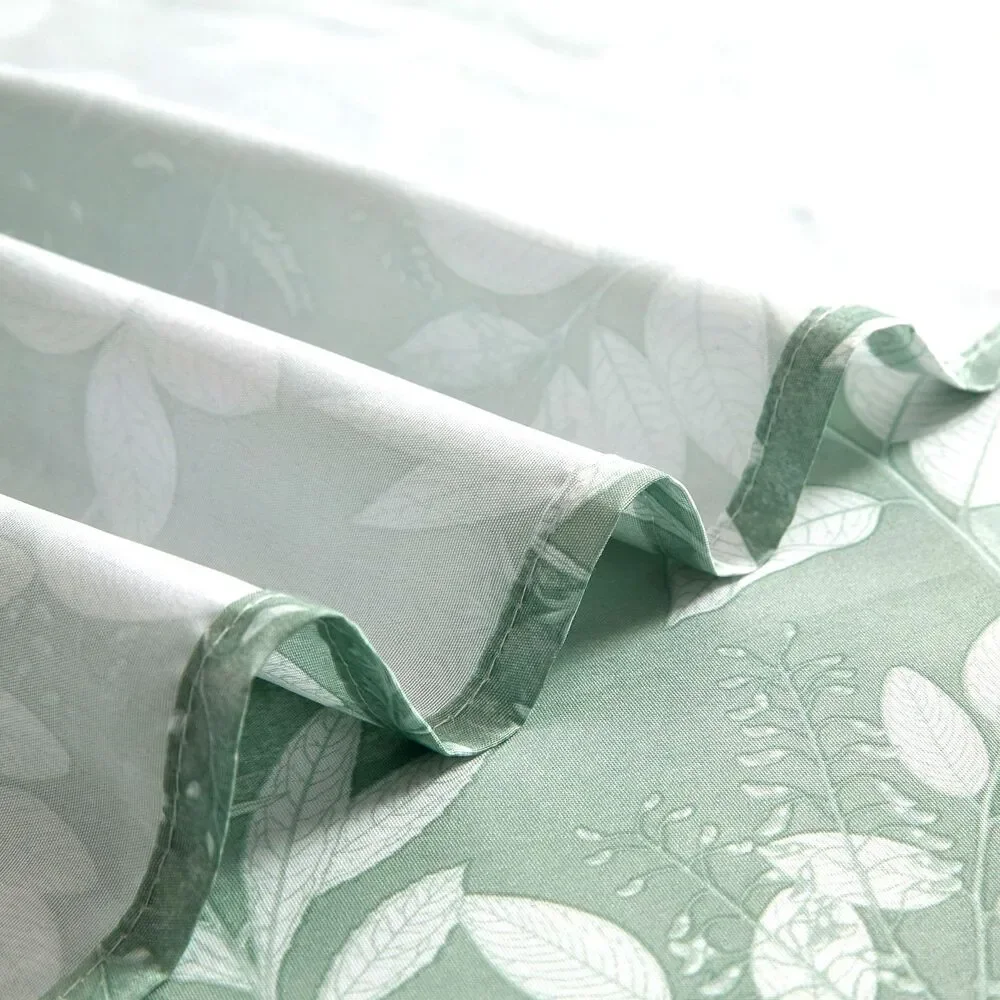Green Botanical Fabric Shower Curtain with Metal Roller Hooks 13-pc Bath NEW